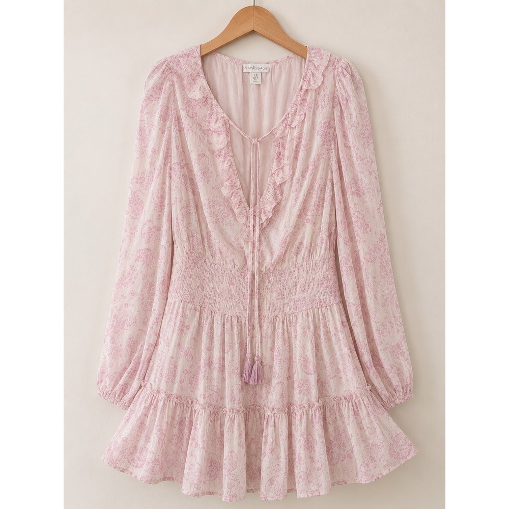 House of Harlow 1960 Dress Medium Tiered Smocked Mini Boho Romantic Lavender